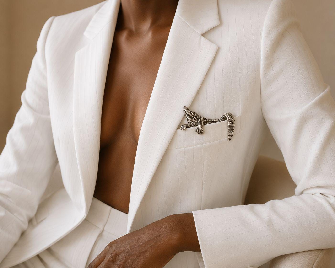 Gold & Silver Crocodile Pocket Square, Alligator Suit, Unique Women Gift, Corporate Anniversary Gifts, Best Novelty Animal Brooch Accessory