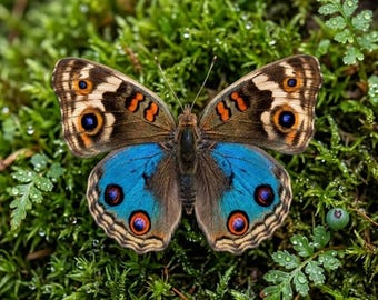 Echtes Schmetterlings-Exemplar | Junonia Orithya, präpariert | Entomologische Dekoration | Dark Academia | Kuriositäten-Schrank