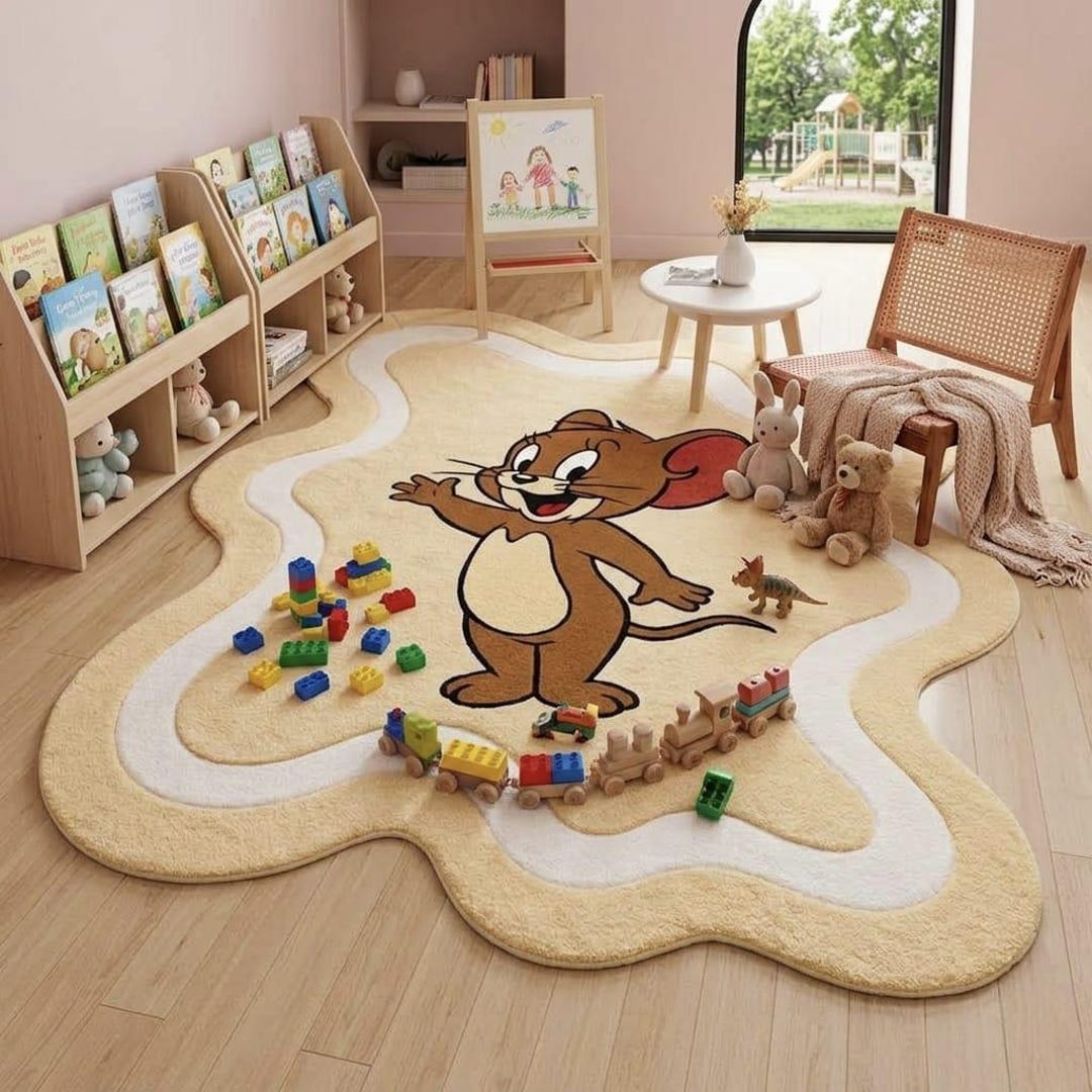 Cartoon Mouse Kids Area Rug, Cute Character Irregular Shape Rug ...