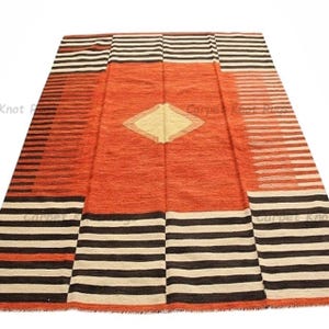 Roestoranje tribal wollen vloerkleed handgeweven platgeweven vloerkleed gestreepte rand geometrisch medaillonpatroon boho zuidwestelijk woonslaapkamer vloerkleed afbeelding 2