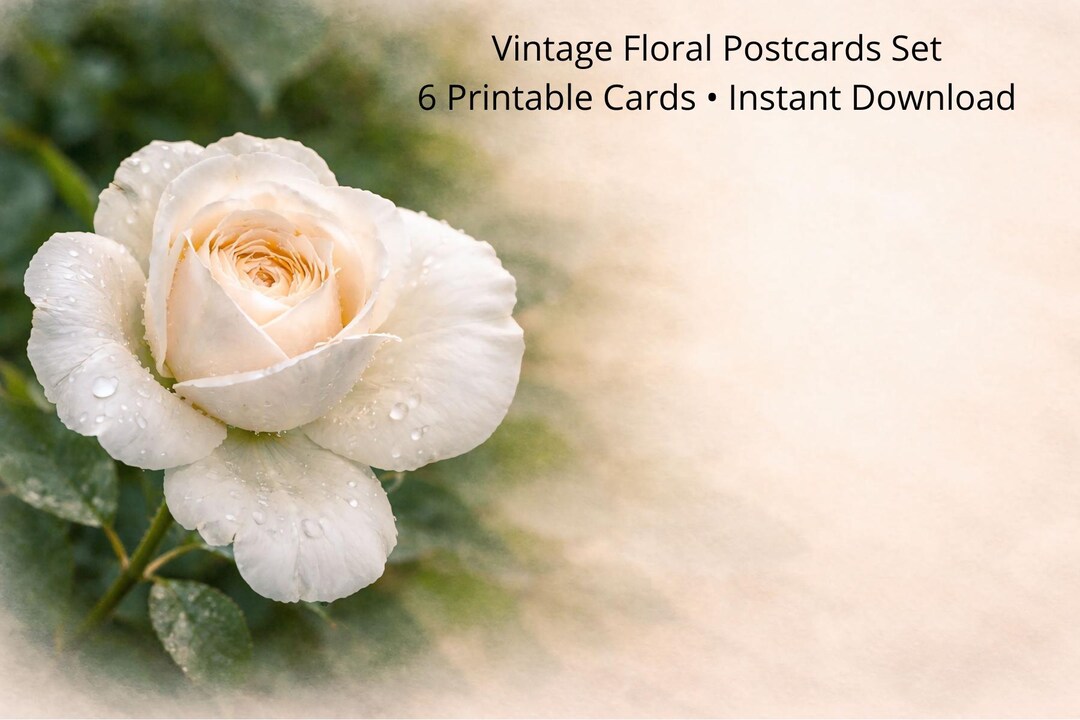 Vintage Floral Postcards Set, 6 Printable Cards, Retro Botanical Cards ...