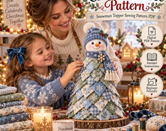 Patchwork Snowman Tree Sewing Pattern PDF, Quilted Christmas Decor, Fabric Holiday Centerpiece