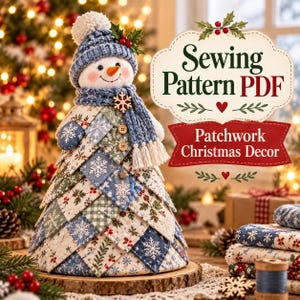 Patchwork Snowman Tree Sewing Pattern PDF, Quilted Christmas Decor, Fabric Holiday Centerpiece