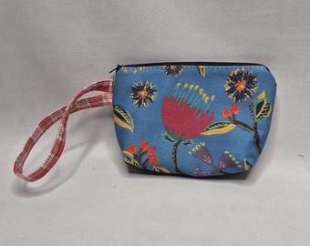 Floral Zippered Pouch, One-of-a-Kind Wristlet Clutch, Cosmetic Bag