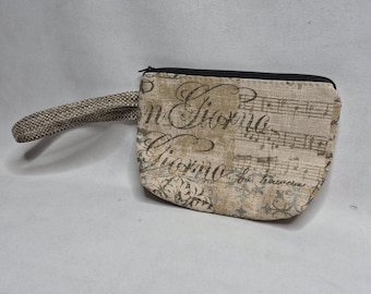 Zippered Pouch Wristlet, Fabric Cosmetic Bag, Essential Oil Holder