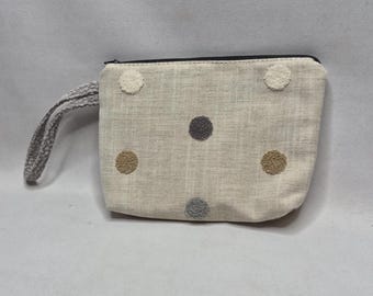 Polka Dot Wristlet Clutch, Zippered Pouch, Cosmetic Bag, Essential Oil Holder