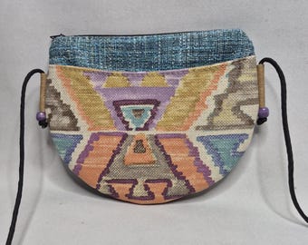 Half Moon Crossbody Bag, Southwestern Print, Adjustable Strap, Zippered Purse