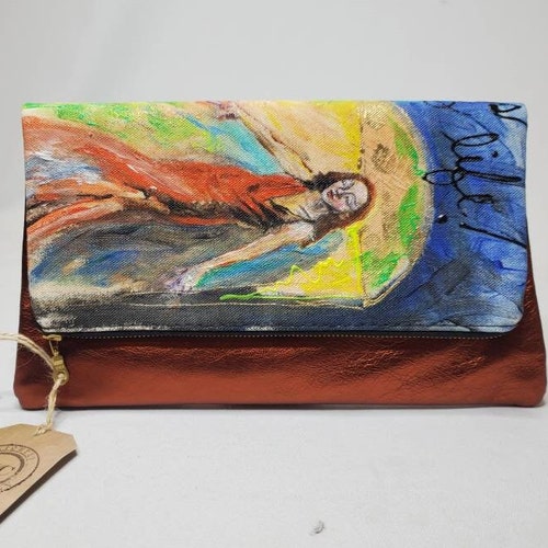 HAND order PAINTED bag, original painting, foldover clutch, horror scene clutch, vintage horror scene