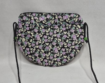 Floral Half Moon Crossbody Bag, Small Zippered Purse, Adjustable Strap