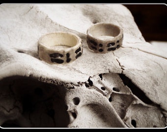 Deer Antler Wedding Bands The Wanderers. Cloven Hoof Print Carved Unisex tribal talisman rings. Handmade Natural Wedding Bands Made to order