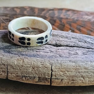 Deer Antler Wedding Bands The Wanderers. Cloven Hoof Print Carved Unisex tribal talisman rings. Handmade Natural Wedding Bands Made to order