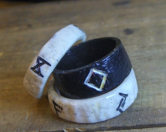 Black or Natural Viking Rustic Norse Mens Rune Ring  made to order  in your size with choice of runes