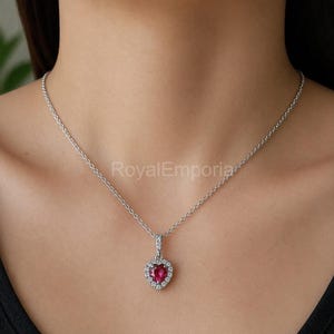 Moissanite Necklace with Heart Cut Ruby, 14k Gold Plated Pendant