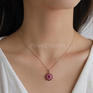Ruby Necklace with 7.00 Ct Round Cut & Moissanite in Sterling Silver