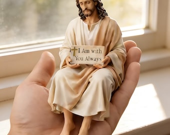 Statua di Gesù fatta a mano "Sono sempre con te" / Statuetta decorativa cristiana nel palmo della mano