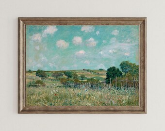 Lámina con paisaje de pradera – Pintura al óleo de flores silvestres con un toque caprichoso (Descarga digital)
