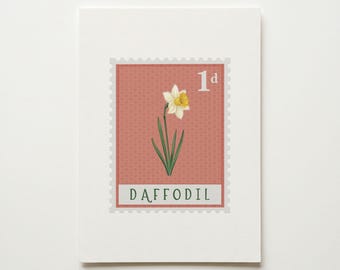 Sello personalizado con diseño de narciso, póster botánico de la flor de nacimiento de marzo (descarga digital).