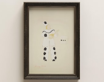 Lámina vintage con boceto de payaso Pierrot – Decoración de pared estilo academia oscura y sombría (Descarga digital)
