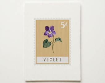 Lámina artística personalizada con sello violeta, póster botánico de la flor de nacimiento de febrero (descarga digital)