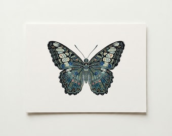 Lámina de arte popular con mariposa Blue Clipper: Decoración infantil con insectos y motivos florales (Descarga digital)