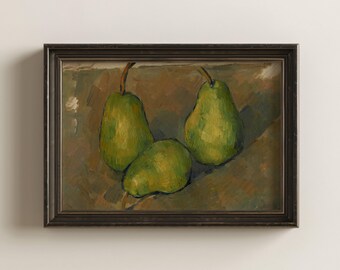 Lámina artística vintage de naturaleza muerta con peras – Decoración de cocina con frutas verdes de ambiente melancólico (Descarga digital)