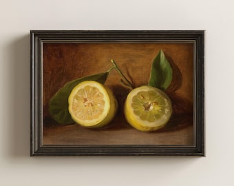 Lámina vintage de naturaleza muerta con limones – Arte victoriano para cocina con un toque melancólico (Descarga digital)