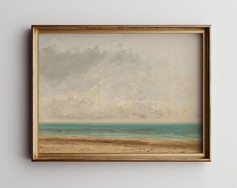 Cuadro decorativo vintage con paisaje marino: lámina de océano en calma, paisaje costero (descarga digital).