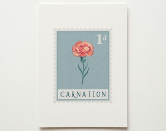 Sello personalizado con diseño de clavel, póster botánico de la flor de nacimiento de enero (descarga digital).