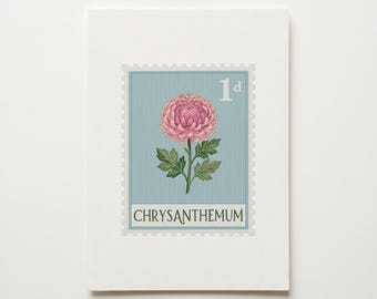Sello personalizado con diseño de crisantemo, póster botánico de la flor de nacimiento de noviembre (descarga digital)
