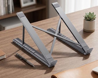 Estación de acoplamiento y soporte para portátil 8 en 1: ajustable, plegable y con concentrador USB-C multipuerto.
