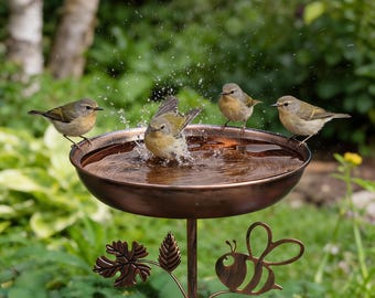 Garden Bird Bath, Vintage Style – Metal Feeding Station Bowl for Outdoor Gardens