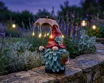 Wunderlicher Regenschirm Gartenzwerg-Verzierung, Harz-Zwerg-Statue, Hofdekor, Bonsai-Zwergfigur, Fee-Gartendekoration