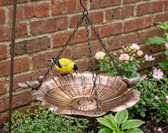 Hanging Bird Bath Feeder Outdoor Metal Bird Bath with Shepherd Hook Vintage Garden Bird Feeding Station Patio Yard Decor