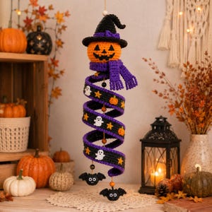 Halloween Pumpkin Spiral Crochet Pattern PDF, Witch Hanging Decor, Pumpkin Wind Spinner, Fall Amigurumi Ornament Tutorial(Digital Download)