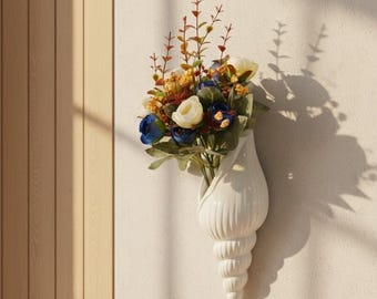 Moderne Keramik Muschel Wandvase, Küsten Muschel Wanddekor, weiße Hydrokultur Blumenvase, Strand Haus Dekor