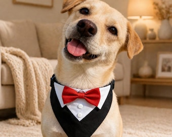 Collar de esmoquin para perro con pajarita, pañuelo formal ajustable para mascotas, atuendo de boda para perros, corbata para cachorros, collar de esmoquin para gatos para fiestas y cumpleaños.