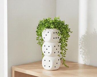 Creative Dice Ceramic Vase, Modern Sculptural Flower Vase, Aesthetic Room Decor, Minimalist Desk Decoration, Dried Flower Vase Gift