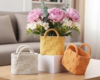Kreative gewebte Handtasche Keramikvase, Taschenform Blumentopf, dekorative Blumenvase, modernes Dekor, nordischer Keramikpflanzer, Boho Wohndekor