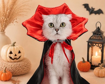 Capa de vampiro para mascotas de Halloween, disfraz para gatos y perros pequeños, capa roja y negra con cuello, lindo atuendo de Drácula, disfraz de Halloween para mascotas