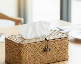 Rattan Taschentücher Box Cover, gewebter Stroh Taschentücher Halter für Badezimmer Dekor, Boho Home Office Hotel Taschentücher Case Organizer