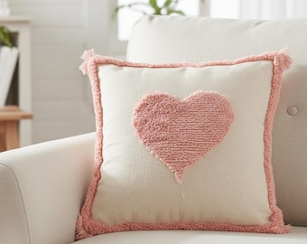 Gesticktes rosa Herz Plüsch-Kissenbezug 45 x 45 cm, weicher Kokette Sofa-Wurf-Fall