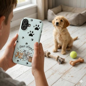 Dog Illustration Phone Case | Mint Paw Print Dog Lover Gift