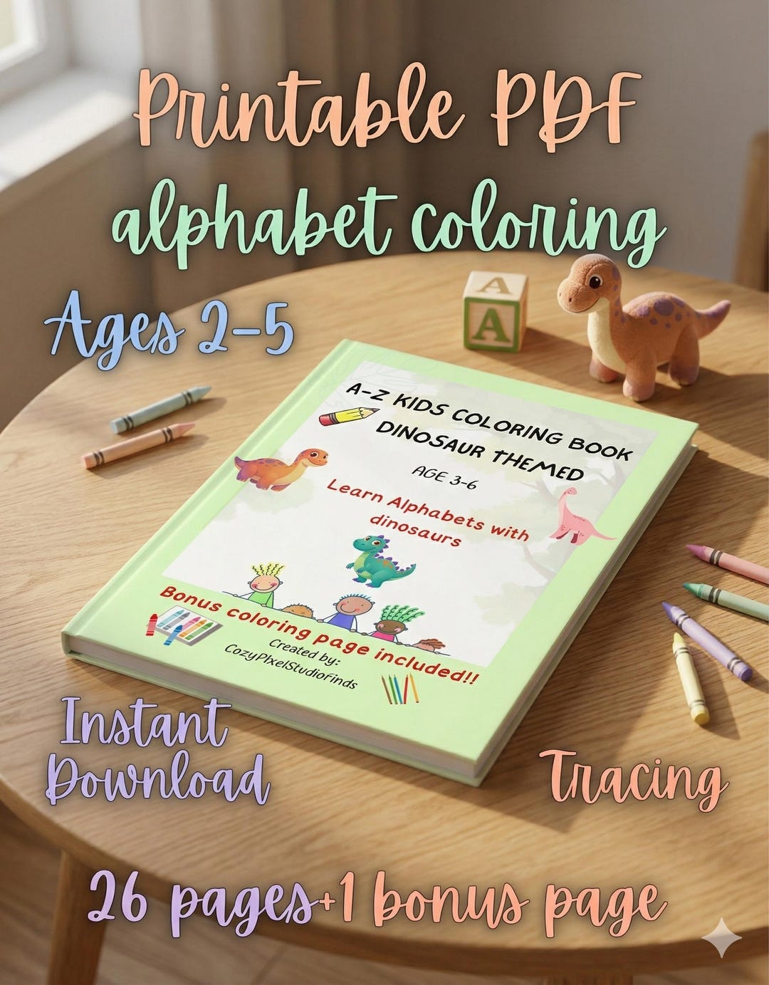 Dinosaur Alphabet Coloring Book A-Z – Kids Printable Activity Pages ...
