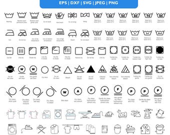 Pacchetto di 100 simboli per il bucato in formato SVG, icone per la cura dei capi, guida al bucato in formato PNG (download digitale)