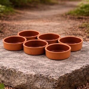 Terracotta Ramekins Set of 6, Clay Oven Bowls, Rustic Baking Dish, Tapas & Dessert Cups