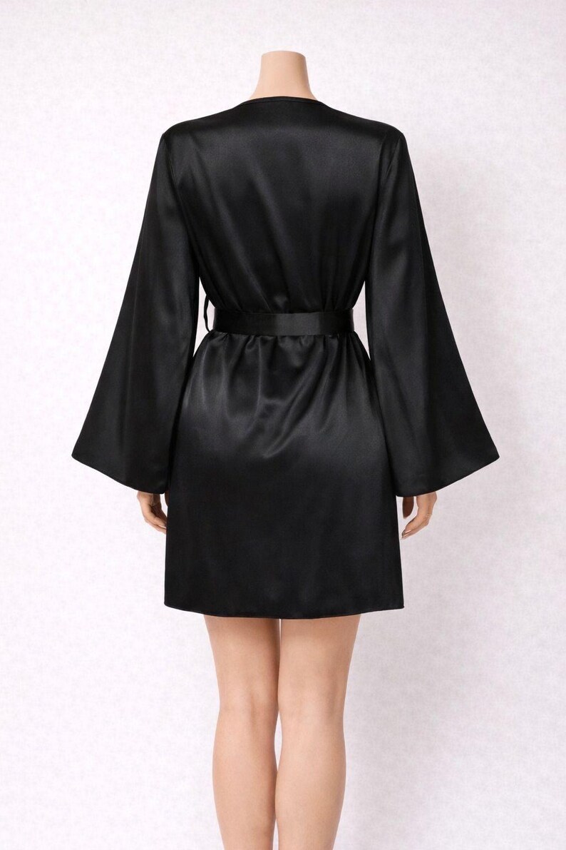 Etsy Satin Robe Black Satin Lace Robe, Bridal Robe, Satin Kimono Robe, Honeymoon Robe ...