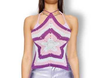 Crochet Star Top, Star Halter Top, Hand knitting, Cotton Top, Gifts for her