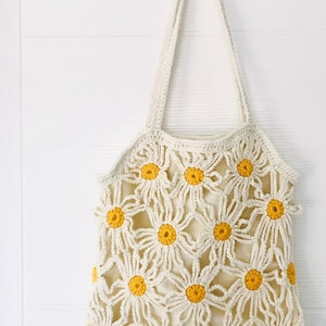 Daisy Crochet Bag off White Hand-knitted Bag Crochet Tote - Etsy