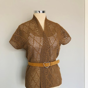 Handmade Brown Crochet Vest: Cotton Knit Waistcoat (S/M)
