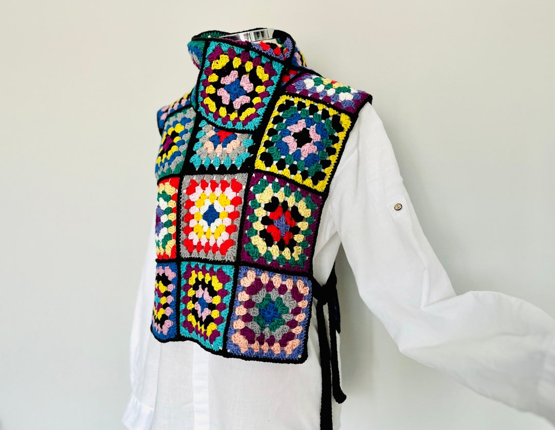 Granny Square Vest, Crochet Vest,hand Knit Waistcoat, HAND KNITTING